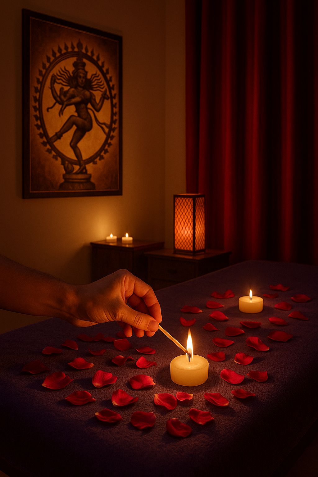 Ambiente calmo de spa com velas